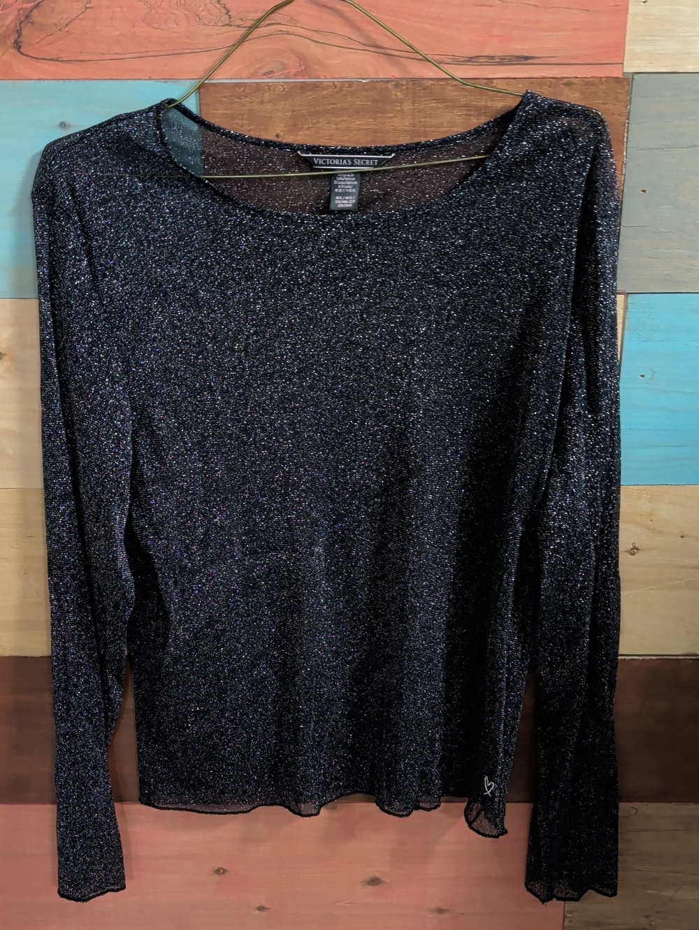 Victoria's Secret Black Sparkle Long-Sleeve Mesh Top